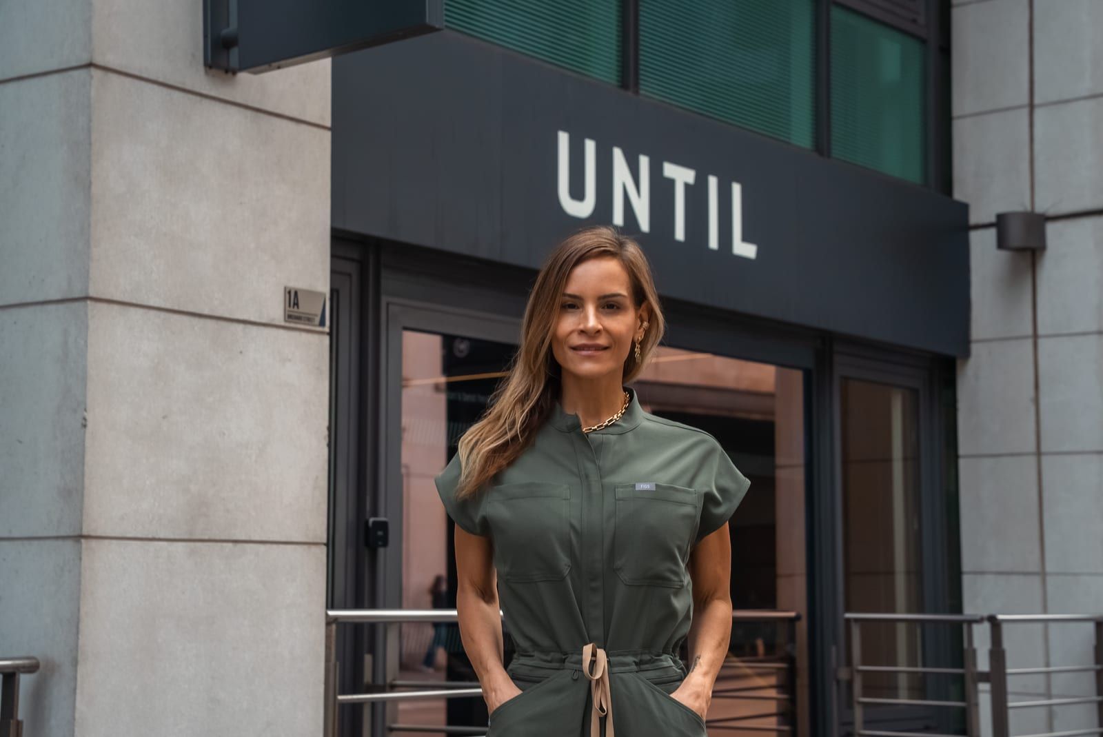 Claudia Ferreira at the Body Perfected clinic entrance, 1 Orchard Street, Marylebone