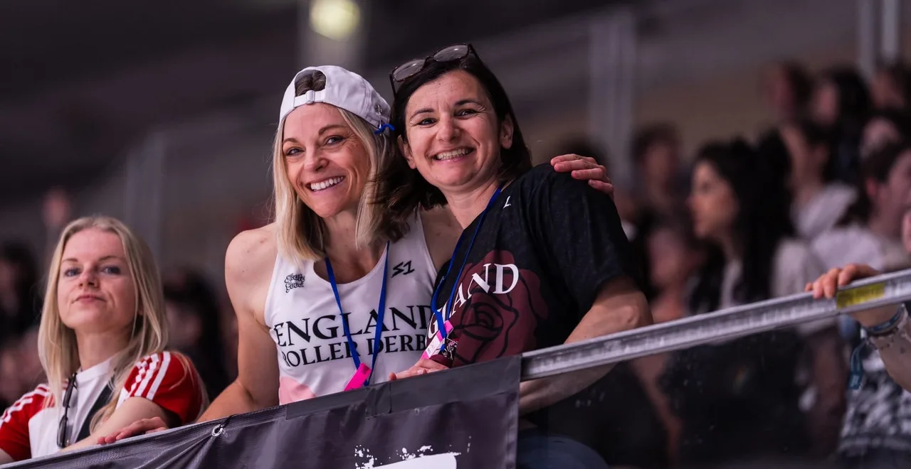 Carly Christensen courtside with England Women’s Roller Derby at the 2025 World Cup in Innsbruck