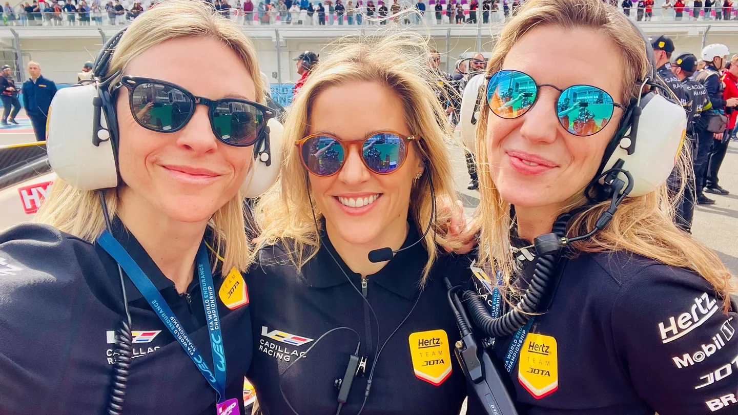 Carly Christensen trackside with Cadillac Hertz Team Jota crew at the Qatar round of the 2025 World Endurance Championship