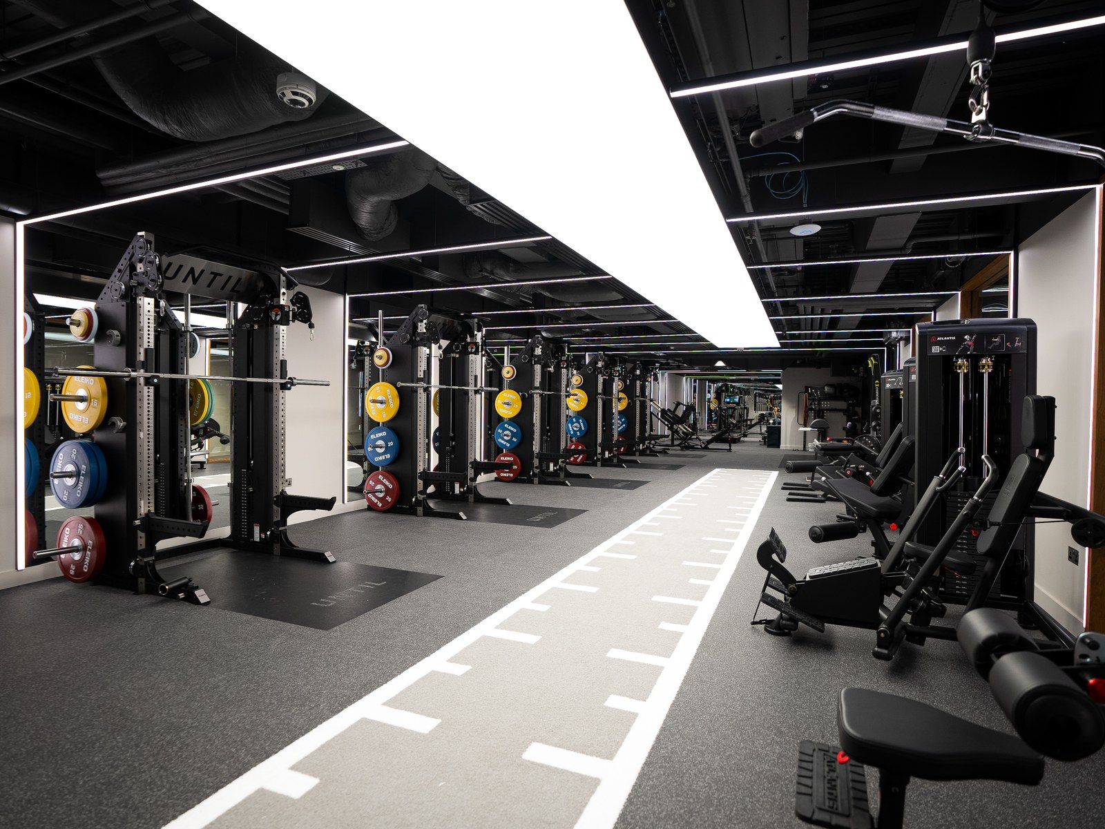 The gym floor at UNTIL Canary Wharf, 30 South Colonnade, where rehabilitation continues after the treatment room.
