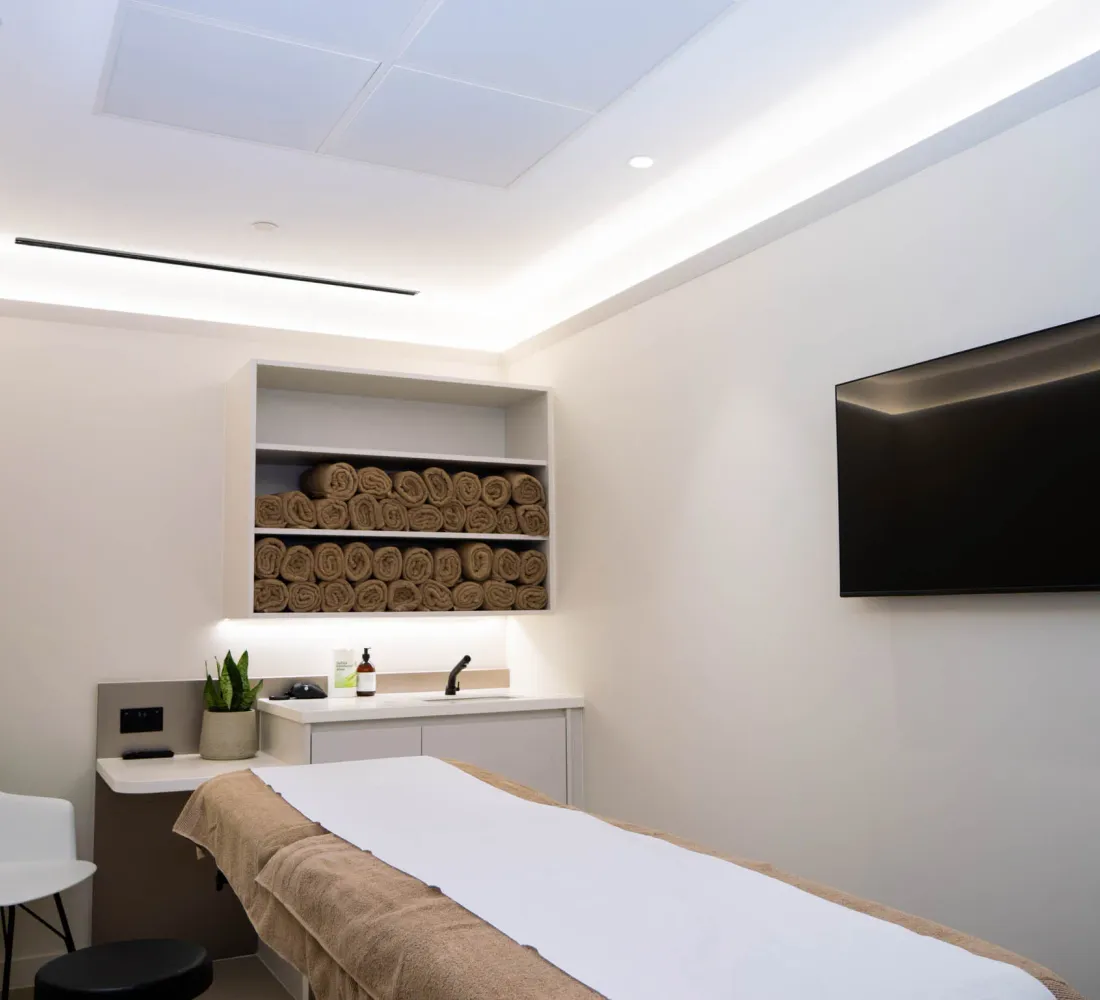 A treatment room at UNTIL Marylebone prepared with fresh linen