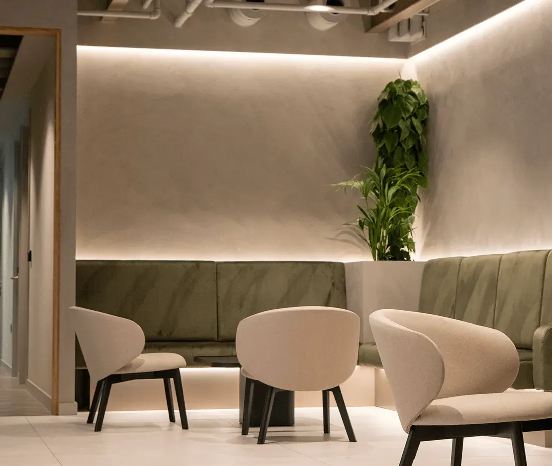 The reception seating area at UNTIL Marylebone