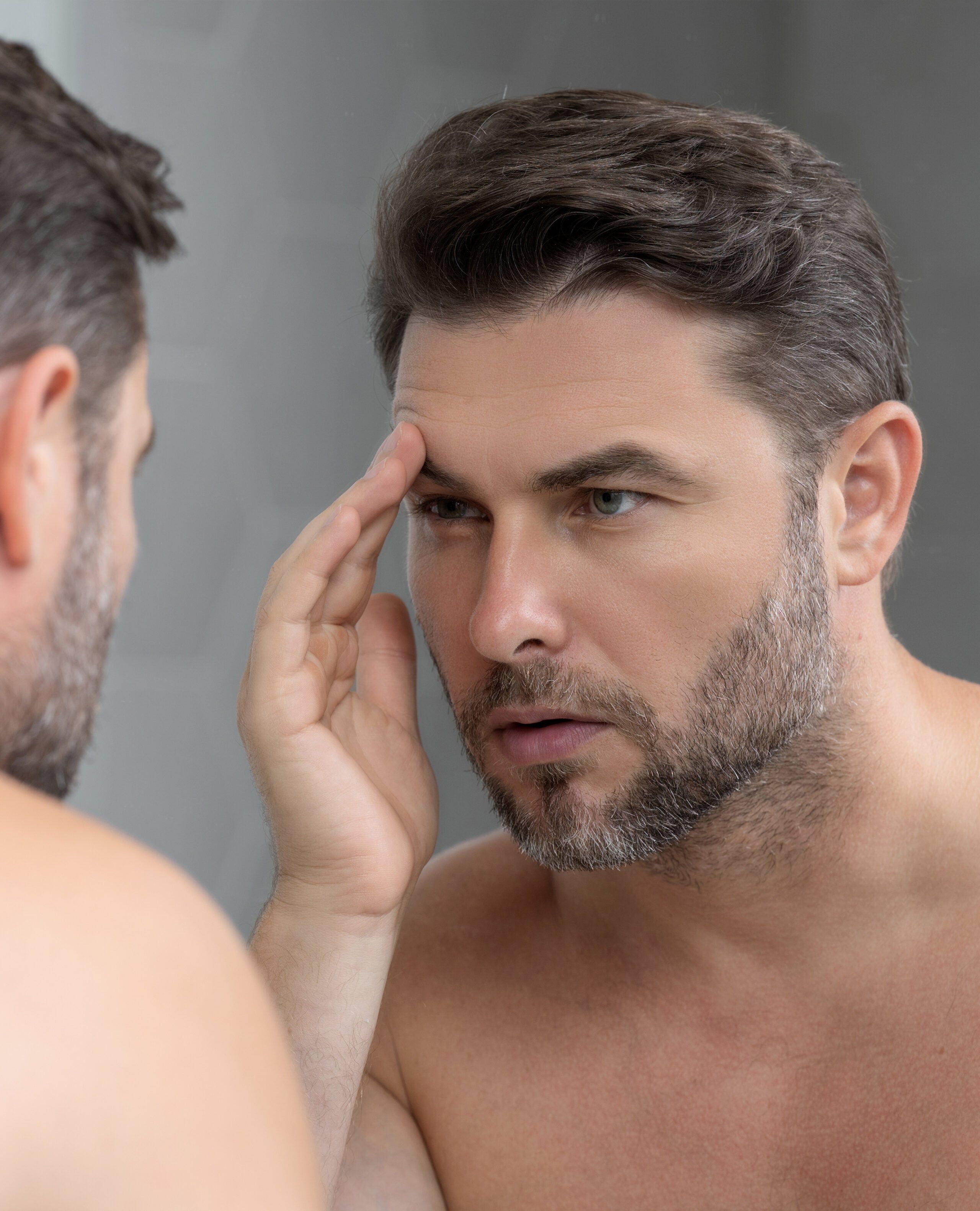 Temple and forehead contour examined before dermal filler