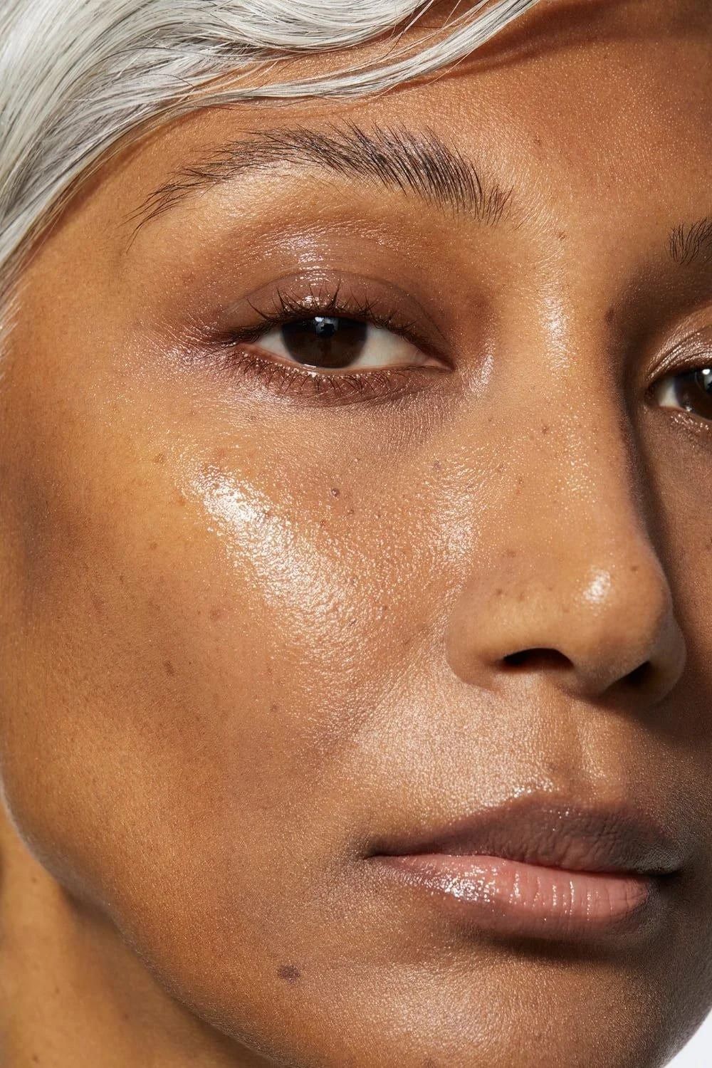 Close view of hydrated, even-toned skin