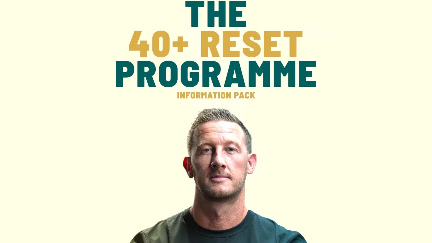 Front cover of the 40+ Reset Programme Information Pack, showing Neil McGuigan and the NMG Fitness wordmark