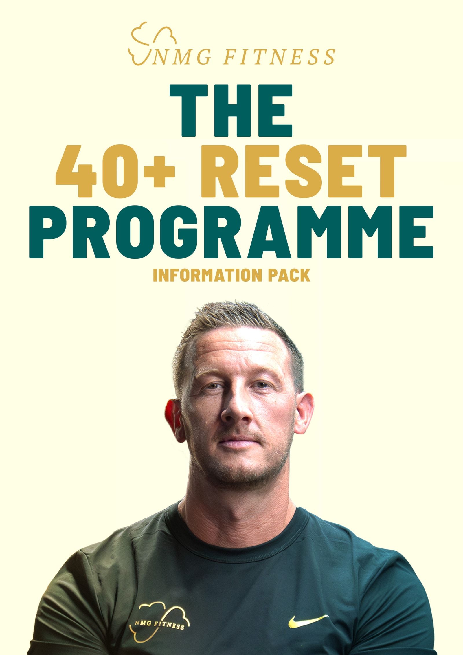 Front cover of the 40+ Reset Programme Information Pack, showing Neil McGuigan and the NMG Fitness wordmark