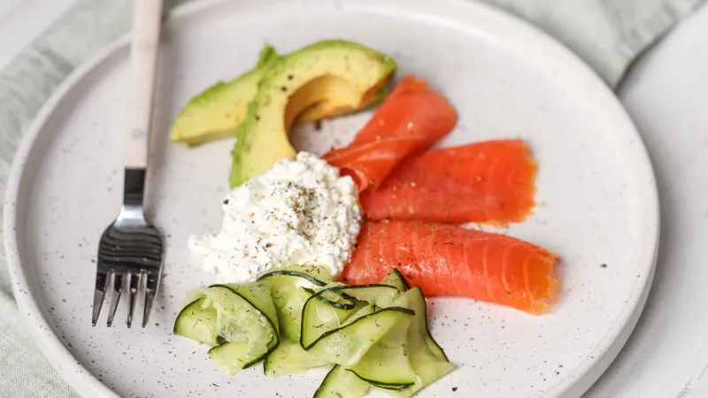 High-protein salmon breakfast platter — protein intake after 40