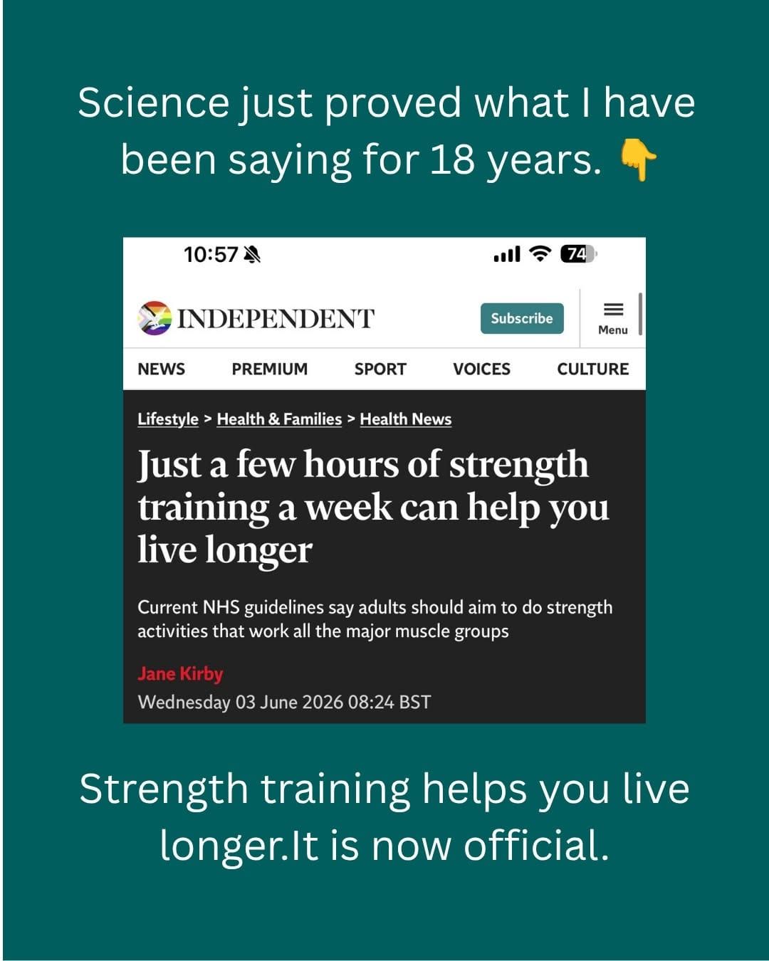 The science is finally catching up with what I have been saying for 18 years. 💪