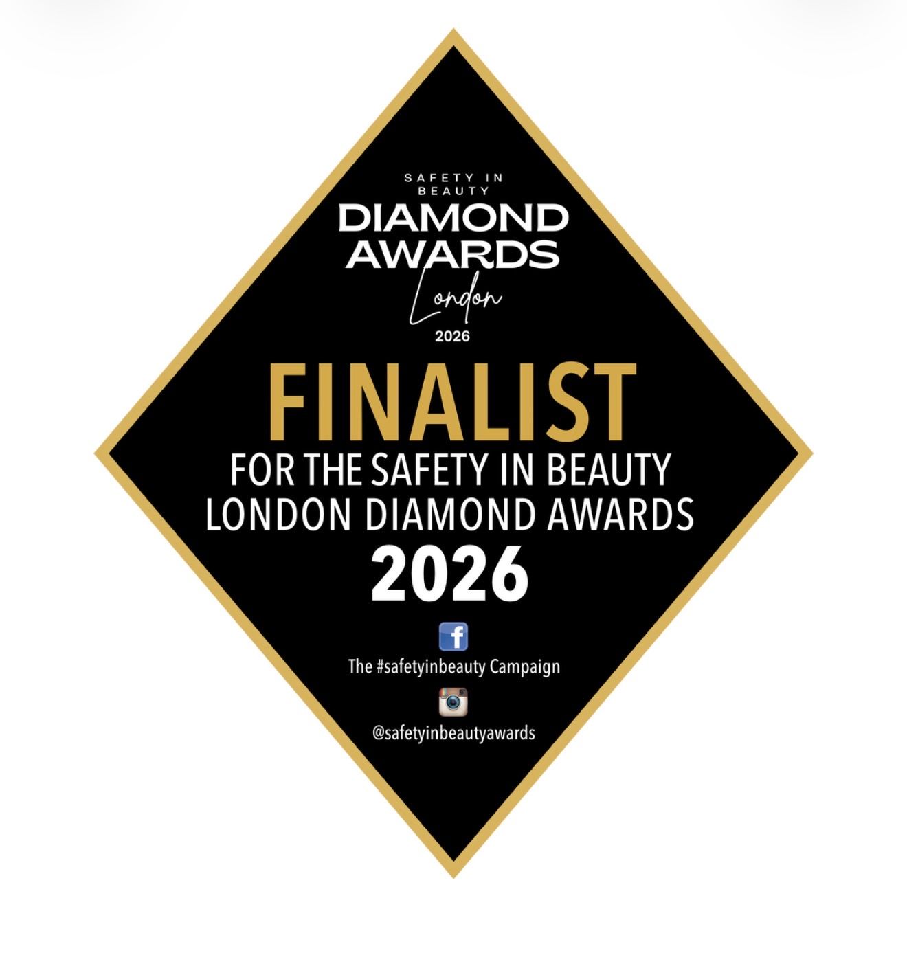 Safety in Beauty London Diamond Awards 2026 finalist badge, Perfectus Derma Aesthetics