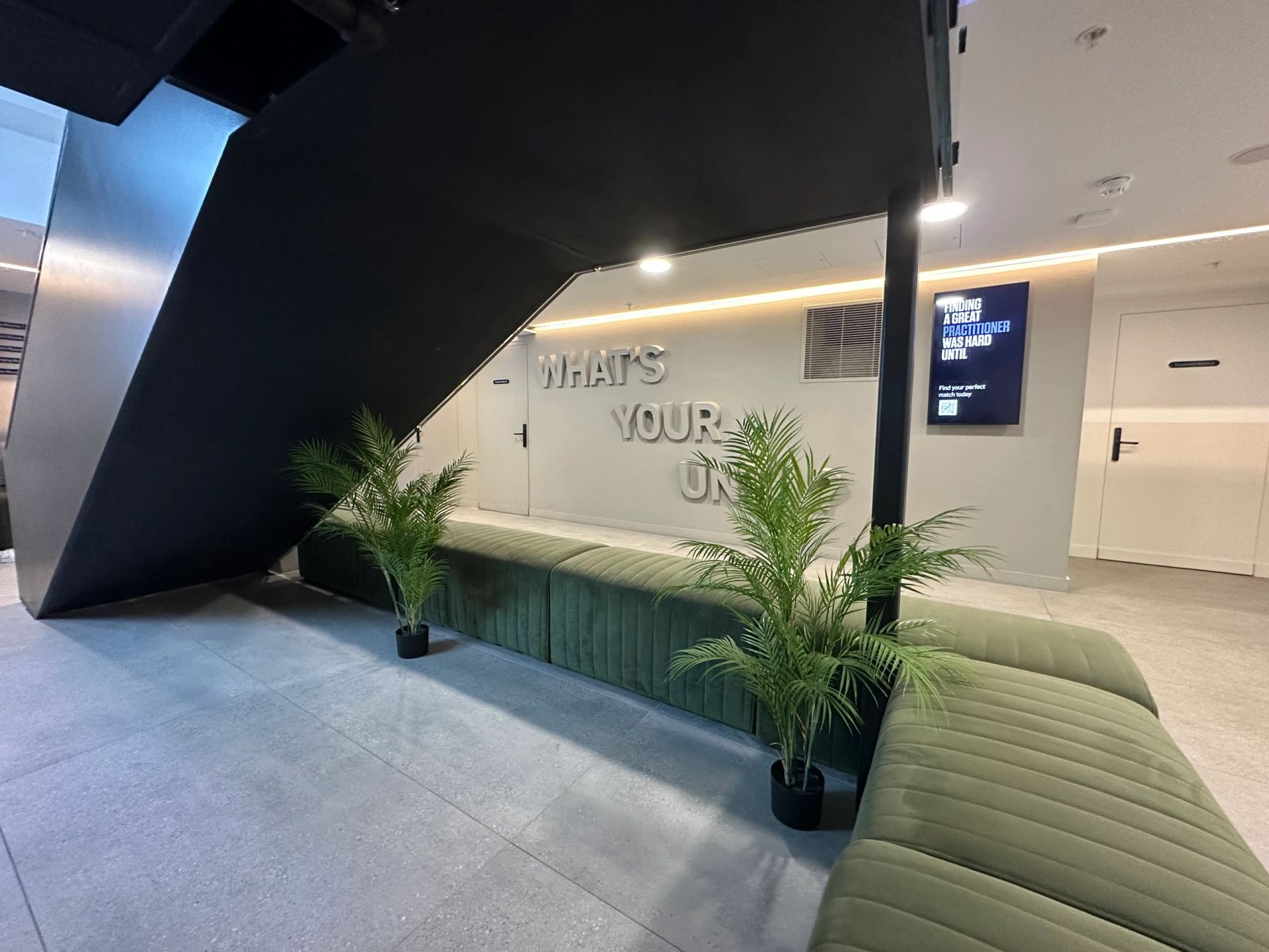 Communal seating area inside UNTIL Soho