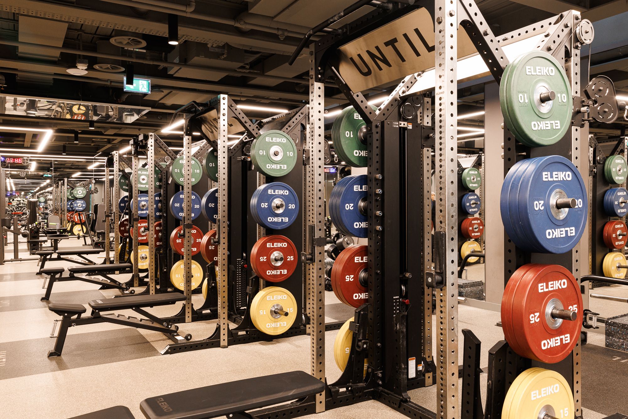 Weight plates on the racks at UNTIL Marylebone